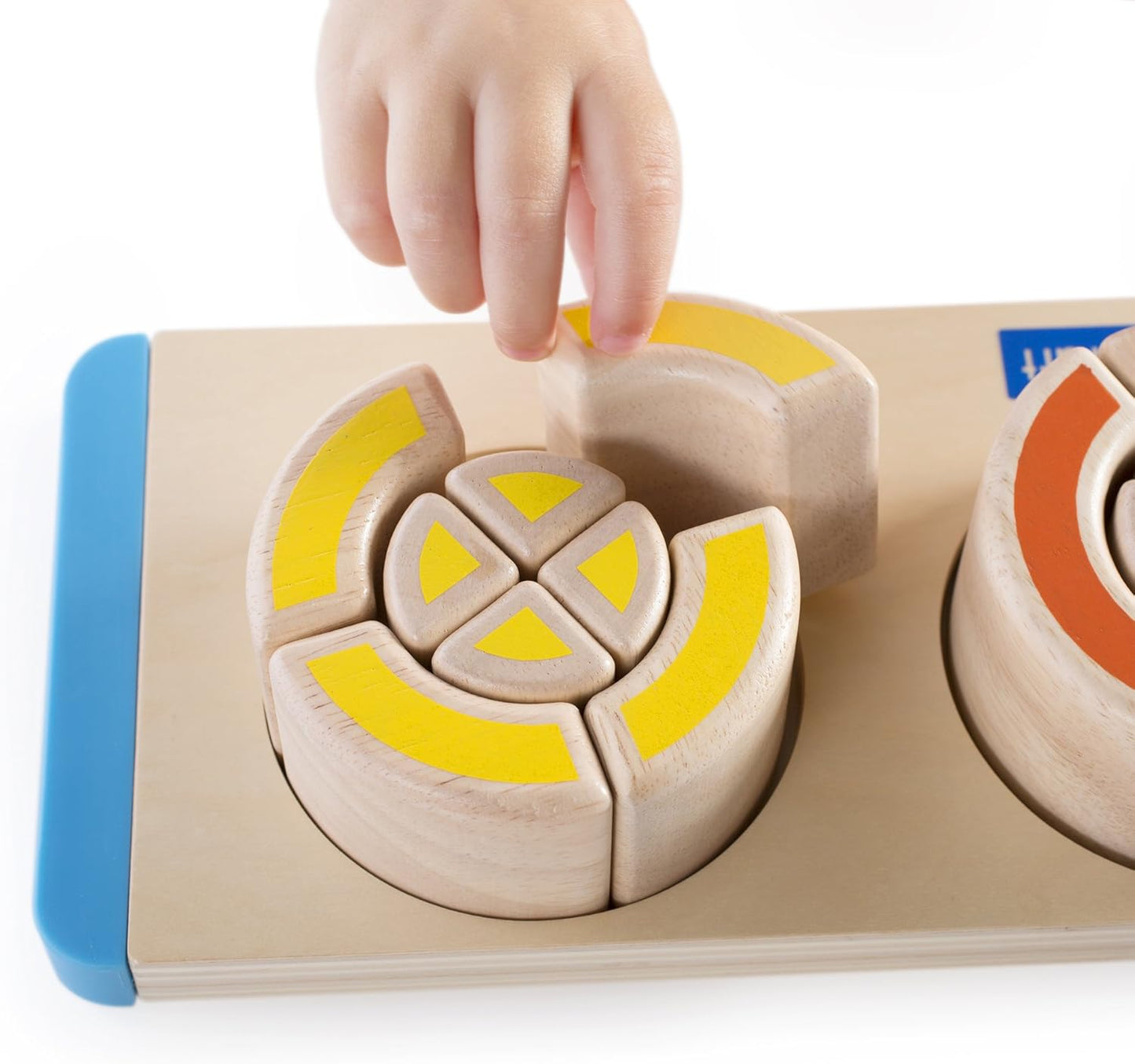Guidecraft Nesting Circle Fractions - Smooth Wooden Shapes Sorting Game, Kids Early Educational STEM Toys