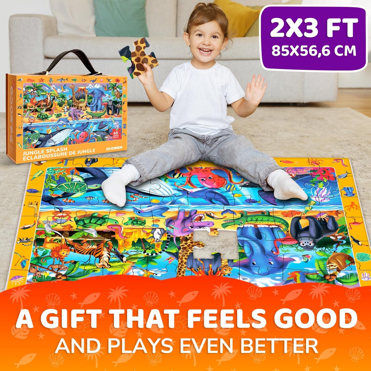 QUOKKA Floor Puzzles for Kids Ages 4-8 – 2x3 FT Giant Search and Find Jigsaw – 48 Large Pieces – Above and Beyond Observational Scene – Educatinal Montessori Toy with Gift Box – Fun Learning Activity