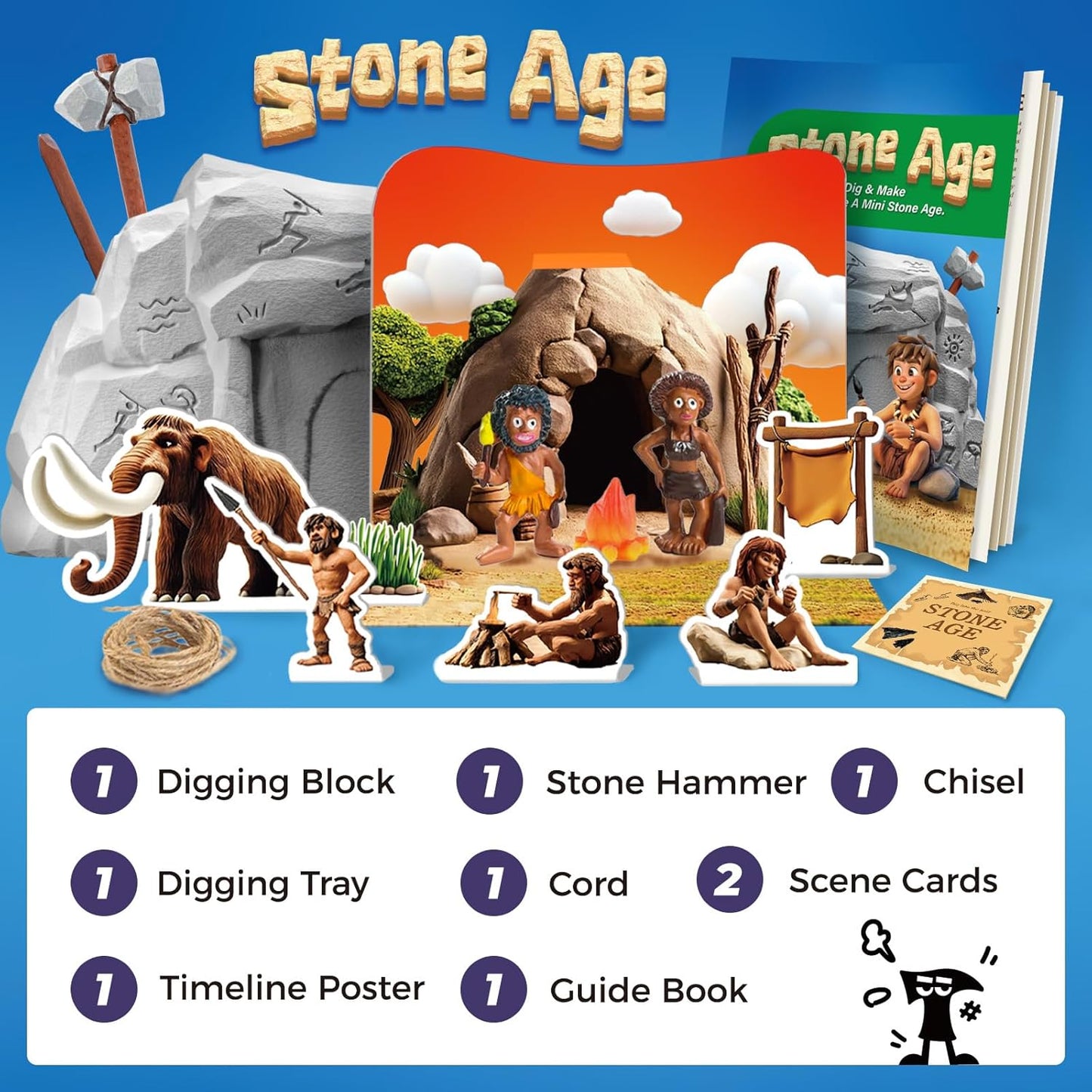 EDUMAN Stone Ages Fossil Dig Kit for Kids, Dig it Up Ancient Creatures Kit, Archaeology Kits with Mining Kit Tools, Educational Toys & Stem Toys for Kids Age 6 for Boys Girls
