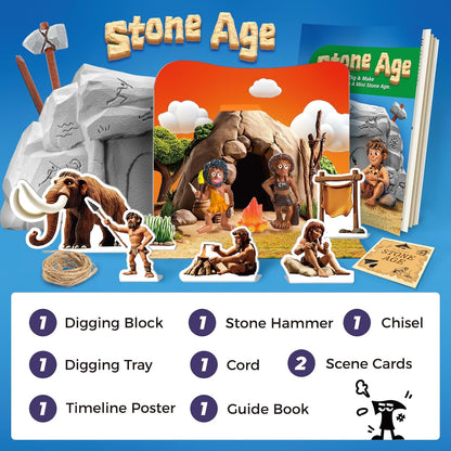 EDUMAN Stone Ages Fossil Dig Kit for Kids, Dig it Up Ancient Creatures Kit, Archaeology Kits with Mining Kit Tools, Educational Toys & Stem Toys for Kids Age 6 for Boys Girls