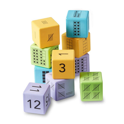 hand2mind Math Activity Dice Set, Foam Math Dice for Kids Ages 5-8, 6 Sided Die Represents A Number, Ten Frame, Tally Marks, Or Base Ten, Early Math Homeschool Supplies (Set of 16)