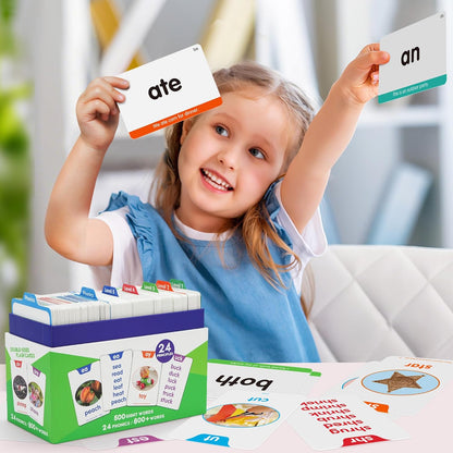 BenBen Sight Words & Phonics Flash Cards, 500 Sight Words & 24 Phonics, 800+ Words, Learn to Read Dolch & Fry High Frequency Site Words for Pre-k Kindergarten 1st 2nd 3rd Grade Kids Ages 3-9