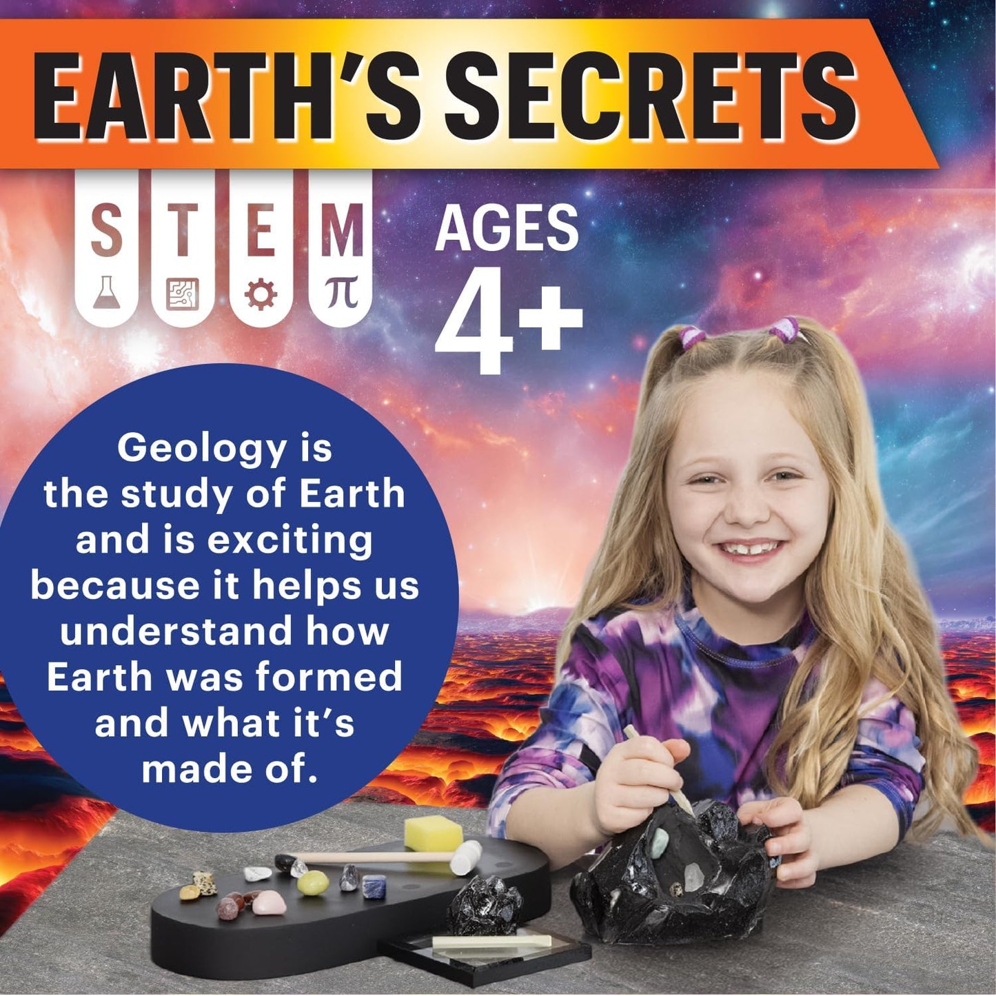 Gem Dig Kit for Kids Ages 4+ - NOVA Obsidian Excavation Lab by MindWare, 13 Real Gems + Bonus Mini-Dig + Dig Journal, Geology Science Kit with Rock & Mineral Tools