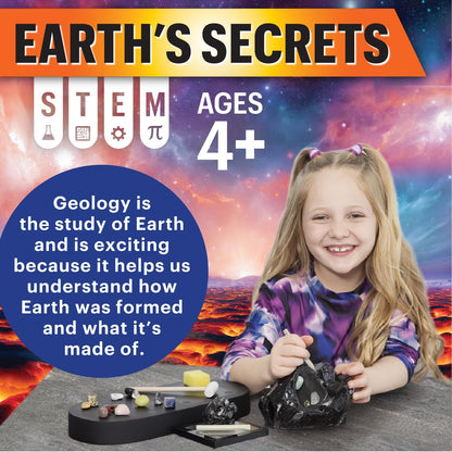 Gem Dig Kit for Kids Ages 4+ - NOVA Obsidian Excavation Lab by MindWare, 13 Real Gems + Bonus Mini-Dig + Dig Journal, Geology Science Kit with Rock & Mineral Tools