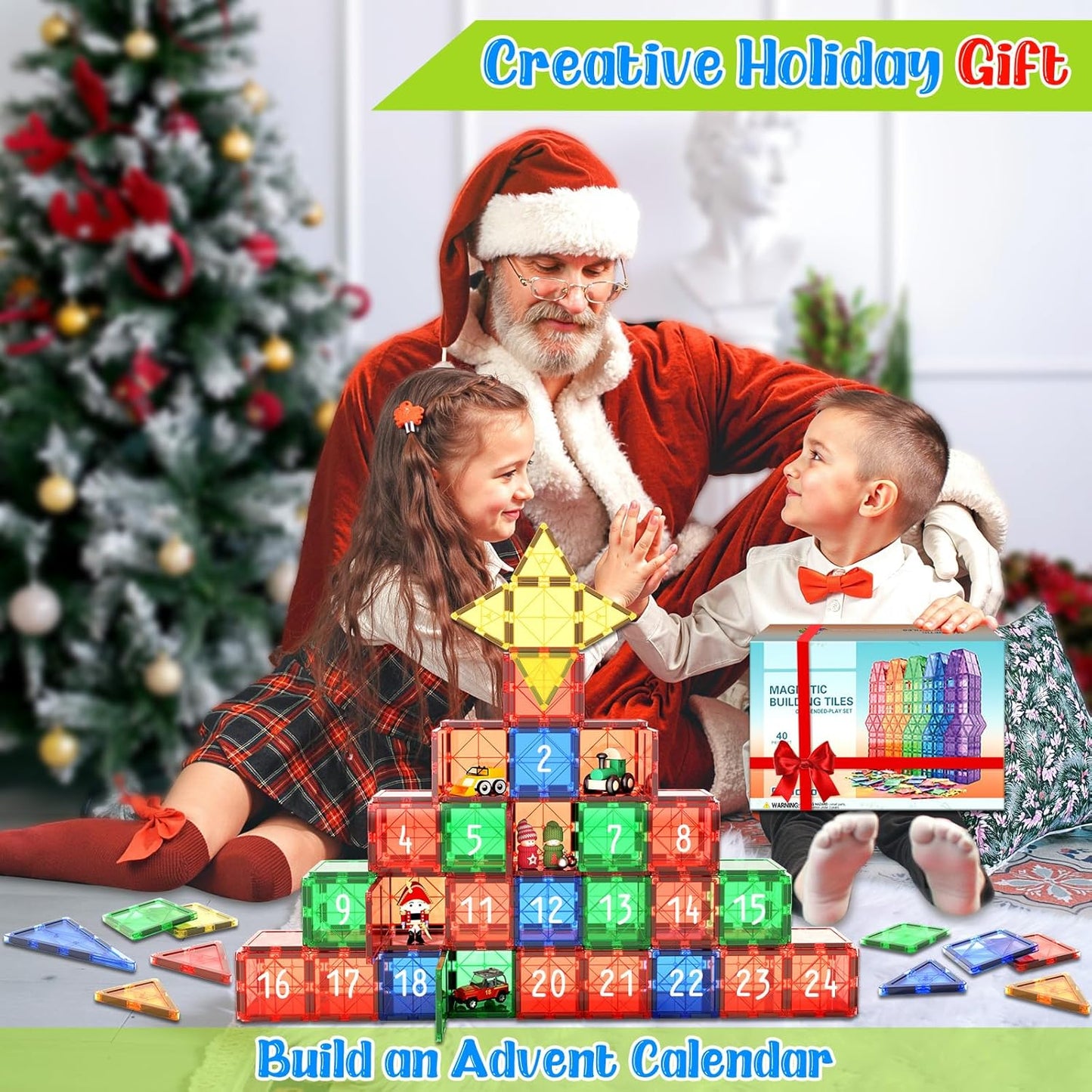 Coodoo Magnetic Tiles Kids Toys STEM Magnet Toy for Toddler Magnetic Blocks Building Preschool Learning Sensory Montessori Toys for 3+ Year Old Boys and Girls, Safe Creativity Toddler Kids Toy 40PCS