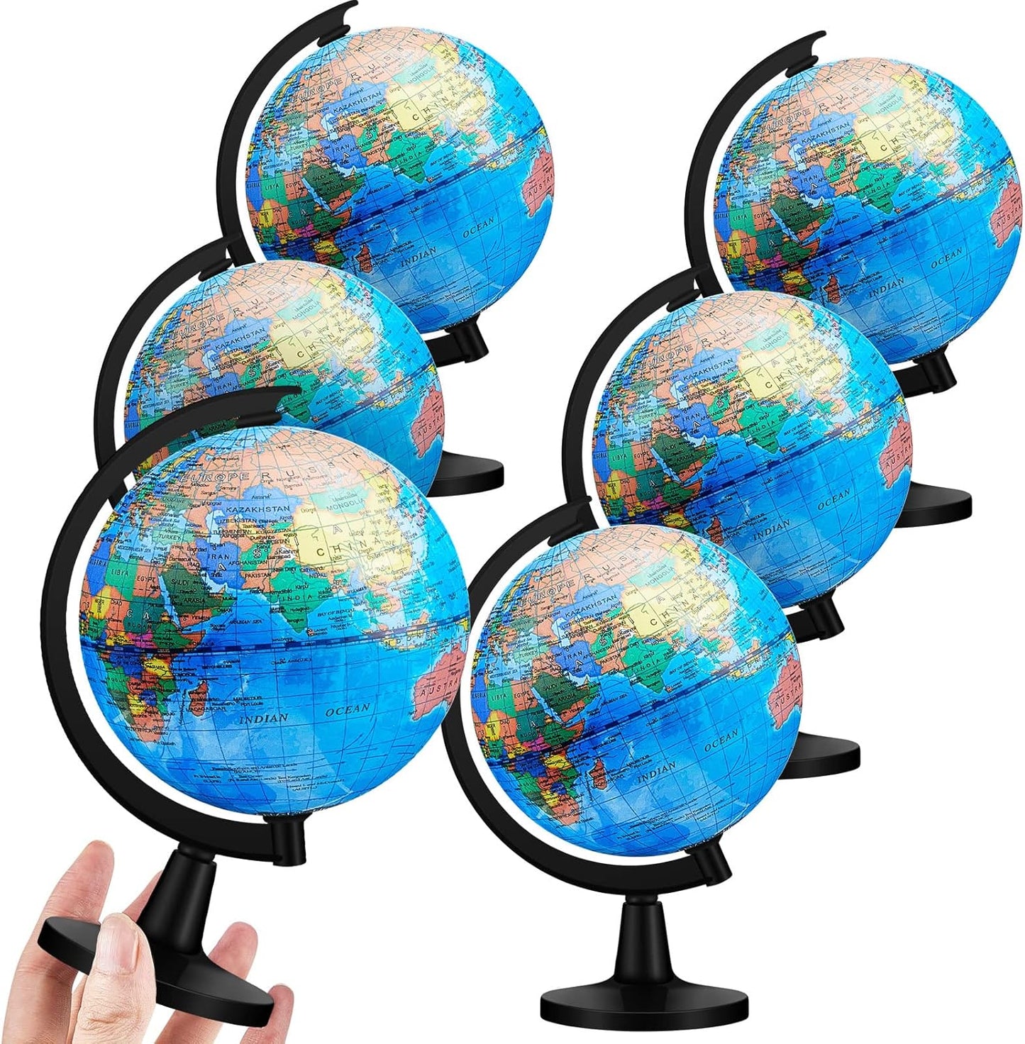 Henoyso 6 Pcs World Globe for Kid 4.6'' Educational Mini Desk Decorative Earth Globes with Black Stand Learning Rotating World Map for End of School Year Graduate Gift Geography Classroom Table Decor