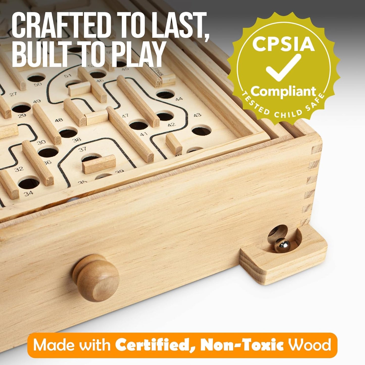 STERLING Wooden Labyrinth Marble Maze Game, Large 12.75" x 11.5" Tilt Maze Game Board with 60 Waypoints and Marble Balls Included, for Kids and Adults 6 Years and Up