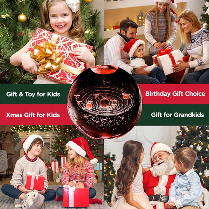 3D Solar System Crystal Ball Night Light with 16 Color Wooden LED Base Upgraded 3.15 In Galaxy Planets Ball Lamp with Remote for Birthday Christmas, Astronomy Space Gifts for Boys Girls Kids