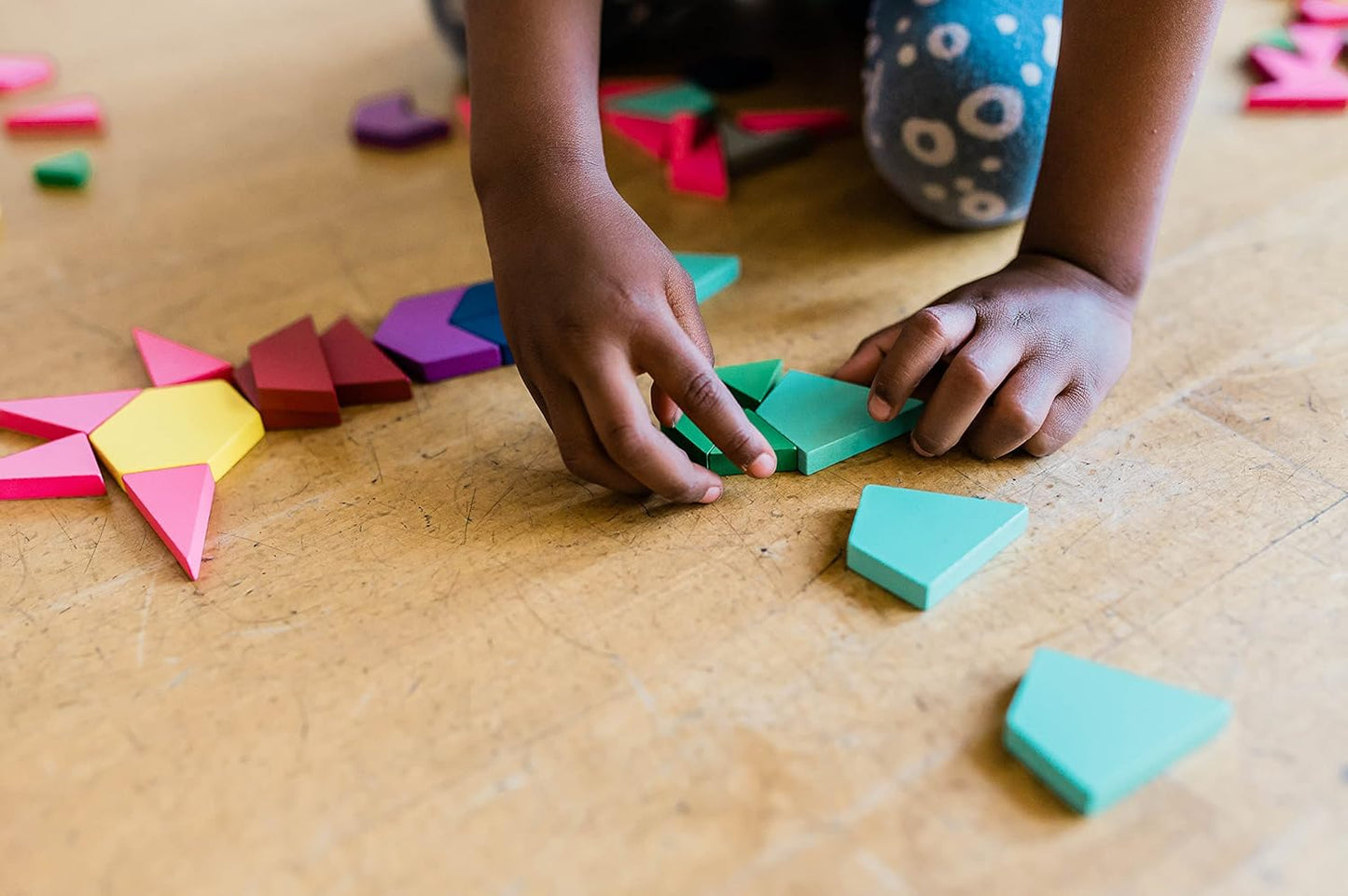 Math for Love 21st Century Pattern Blocks - Set of 132 Colorful Wooden Blocks in Eight Shapes for Creative STEAM Play at Home or School