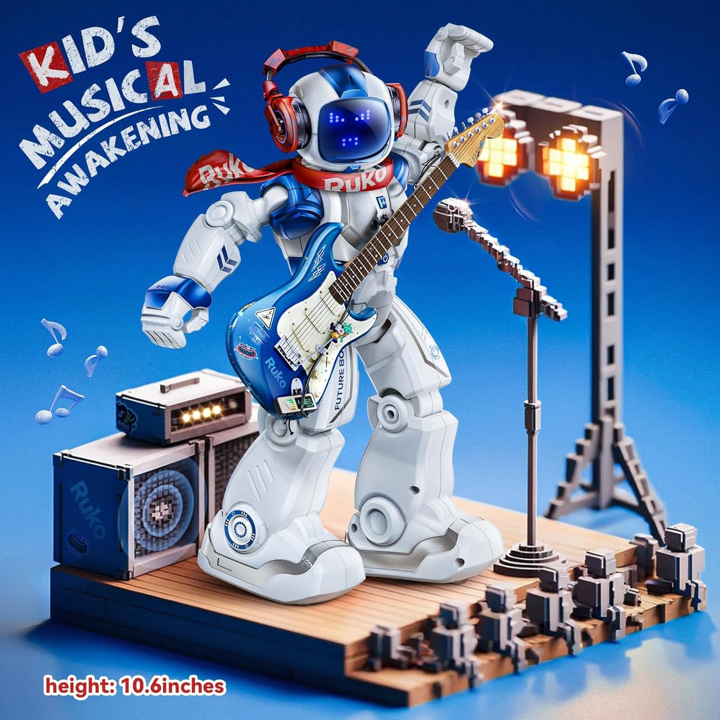 Ruko 6088 Robot toys for kids, Programmable Remote Gesture Sensing & APP Control, Interactive LED Face, Dancing Singing Rechargeable Smart Robot, Birthday Present for Age 3-6 Year Old Boys Girls, Blue