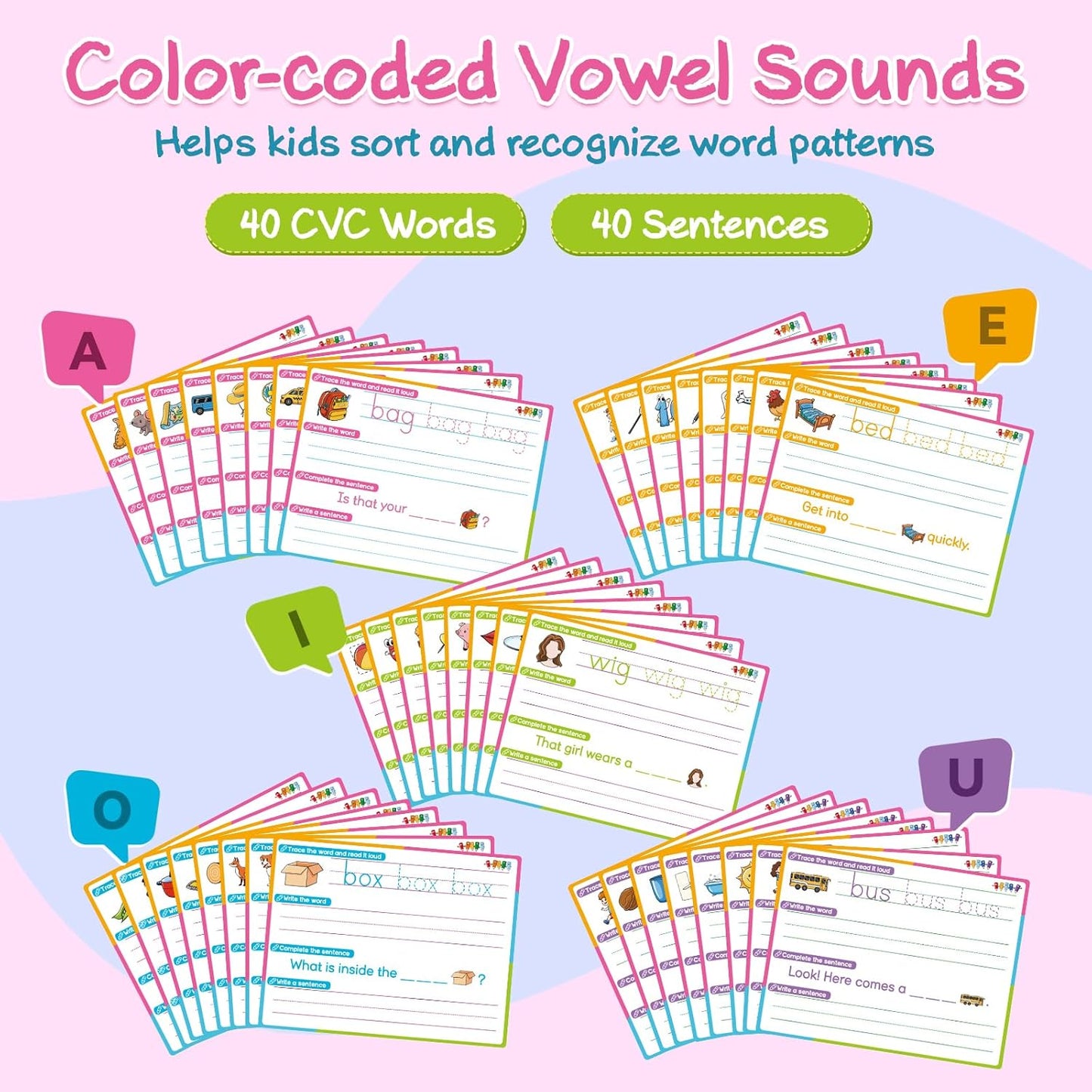 CVC Word Games Sentence Building for Kids, Sight Words Flash Cards Phonics Games Learn to Write Workbooks, Preschool Kindergarten Learning Activities Classroom Must Haves Homeschool Supplies