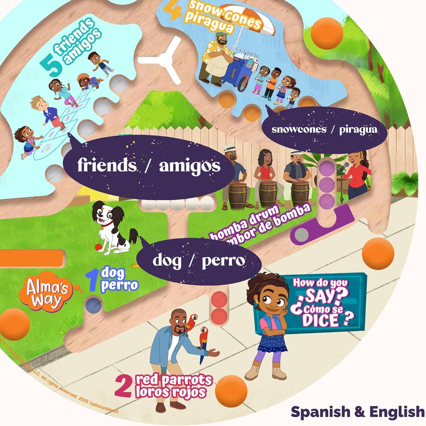 Upbounders® Alma’s Way™ “How Do You Say?” Bilingual Montessori Magnetic Maze – Spanish & English Learning Toy for Toddlers 18 Months+ – Fine Motor & First Words Play