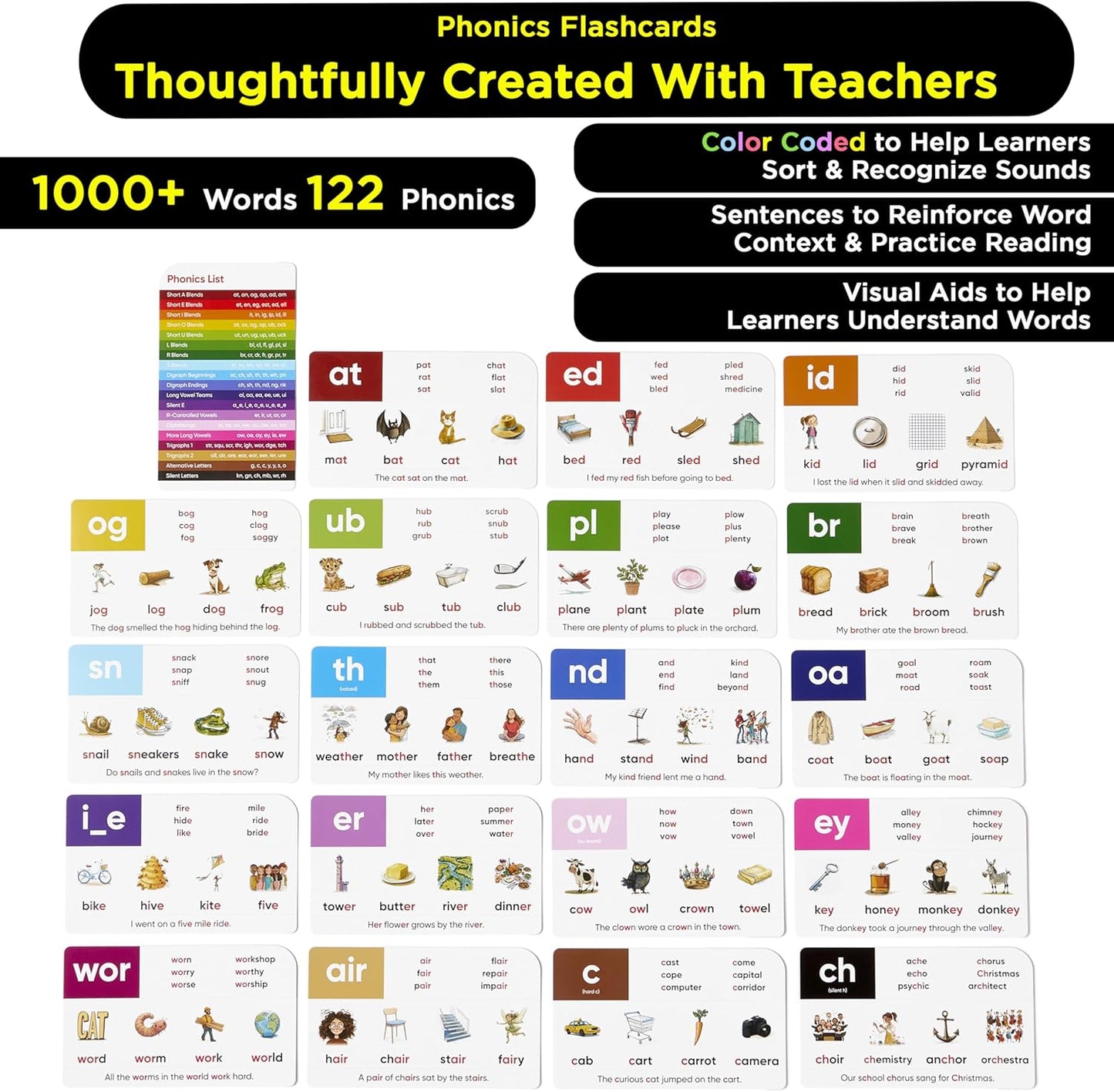 Award-Winning Phonics & Vocabulary Flash Cards (1000+ Words w/Prefixes, Suffixes & CVC) incl. Games & Visual Aids for Ages 4-8, Pre-K to 3rd Grade