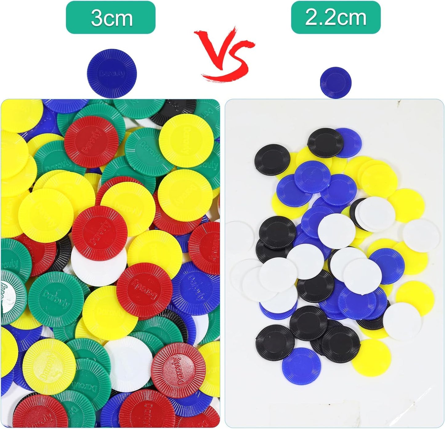 480Pcs Plastic Poker Chips Bulk Poker Card Game Chips Counting Markers for Game Play Learning Math Counting Kids Teaching Rewards（3CM/1.18Inch in Diameter,6 Colors）