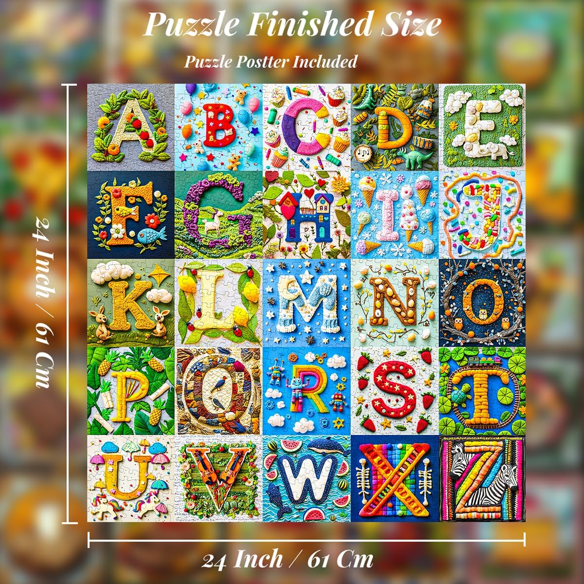 Bgraamiens-NO Y-Patchwork Alphabet Collage Jigsaw Puzzle with NO Y- Funny and Colorful Jigsaw 1000 Pieces for Adults