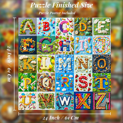 Bgraamiens-NO Y-Patchwork Alphabet Collage Jigsaw Puzzle with NO Y- Funny and Colorful Jigsaw 1000 Pieces for Adults