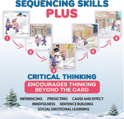 SkillEase Story Cues and Story Cues 2 Bundle, Higher Level Sequencing Cards, Speech Therapy Materials, Social Skills Game, Sentence Building and Picture Cards