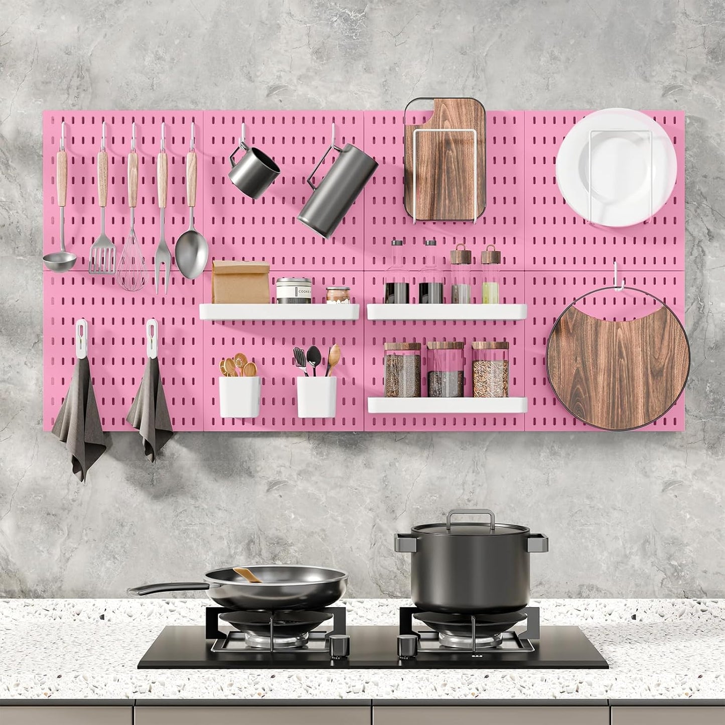 MULSAME Pegboard Combination Kit, Wall Mounted Storage Set with 8 Pegboards & 32 Accessories Hanging, White Peg Boards Organizer for Walls Display, Crafts Organization, Kitchen Organizer, 22" x 44"