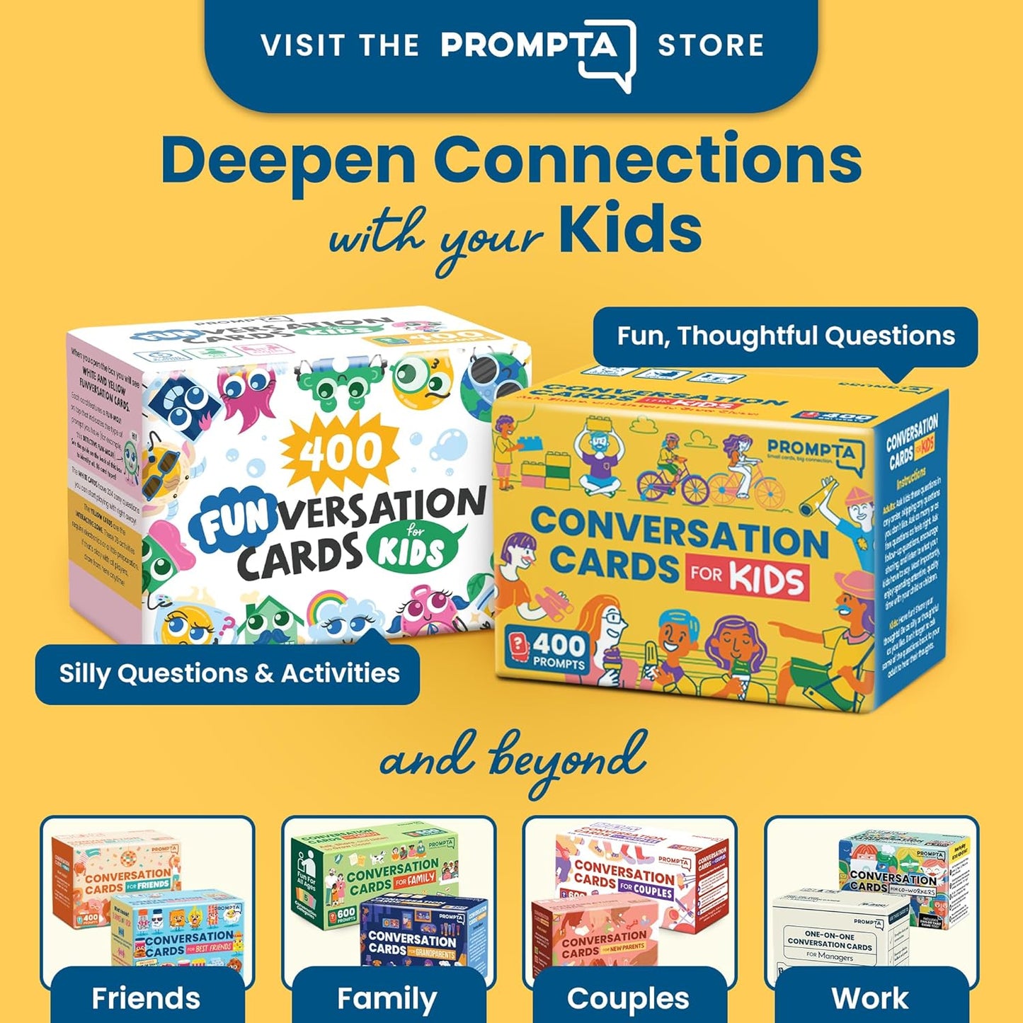 400 Conversation Cards for Kids – Engage Kids, Laugh, and Grow Closer During Family Dinner, Game Night, and Road Trips – Have Fun Building Social-Emotional Skills - Super Portable 2.5" x 1.75" Cards