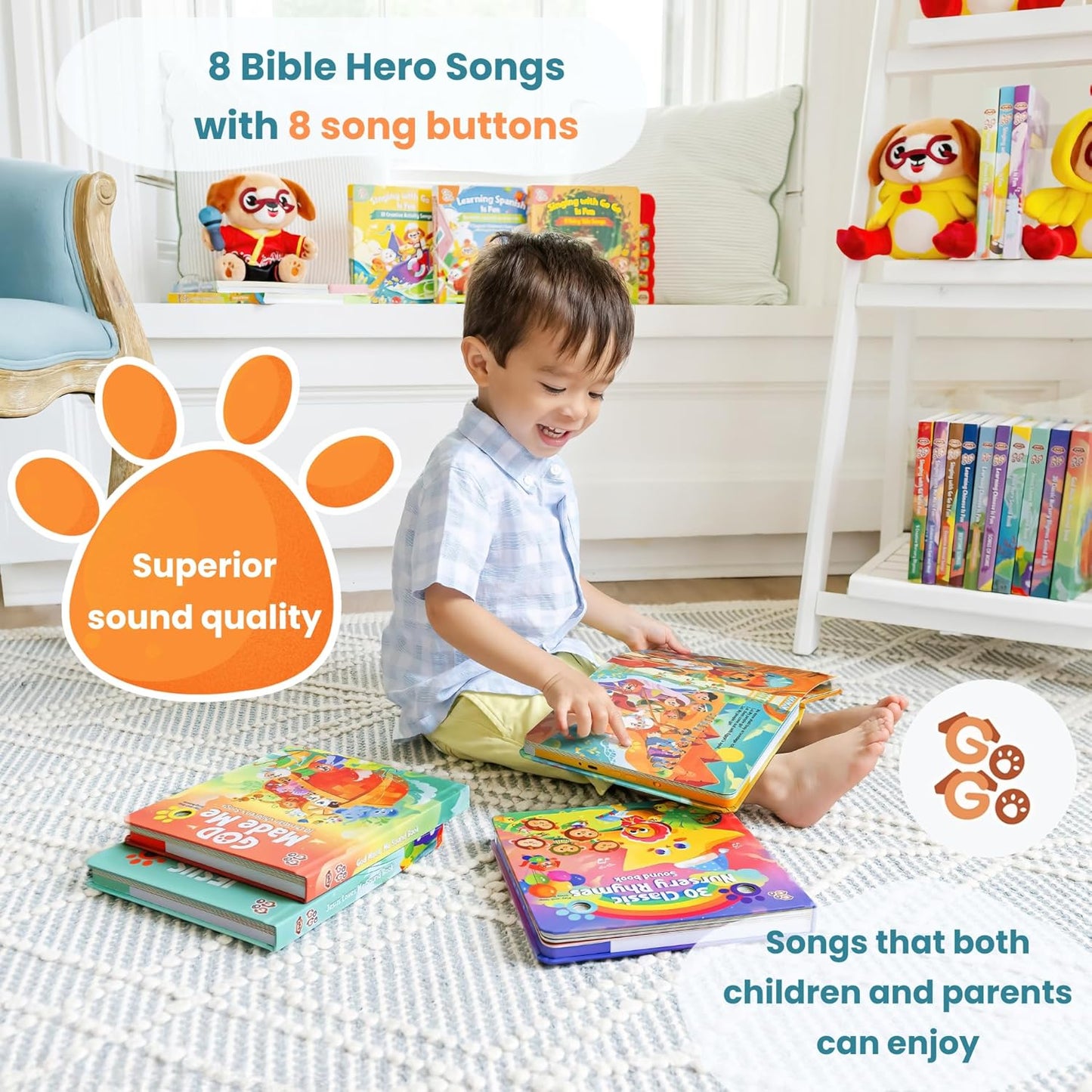 GO GO Bible Story Songs: 10 Toddler Songs, Christian Toys for Toddlers 3-5, Sound Books for Toddlers 1-3