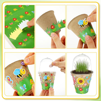 Motipuns Mother's Day Garden Paper Pot Craft Kit Include Plant Flower Peat Pots with Domes 4 Sheet Rhinestones Jewels Stickers and Adhesive Spring Stickers Set for DIY Craft Gifts