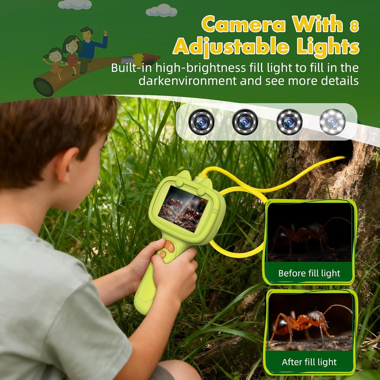 Daxiongmao Borescope Camera with Light for Kids | STEM Science Educational Toy for 3 4 5 6 7 8 Years Old Boys & Girls | Birthday Gift for Outdoor Adventures & Nature Discovery（Blue）