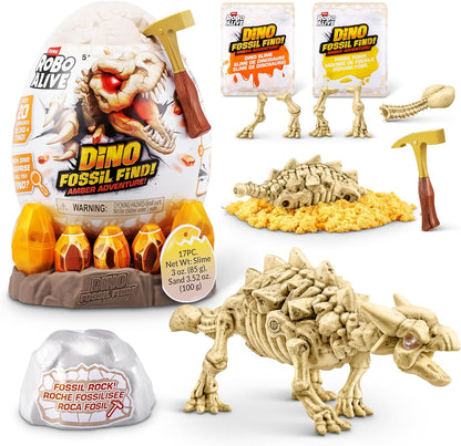 Robo Alive Fossil Find Amber Adventure (Ankylosaurus) by ZURU, Surprise Unboxing and Dinosaur Toy for Boys