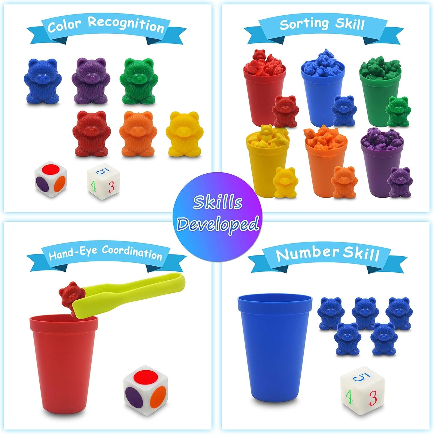Templeton Educational Counting & Sorting Bears Kit, 70 Piece Super Value Set, Fun Math Manipulative for Home, School, Classroom