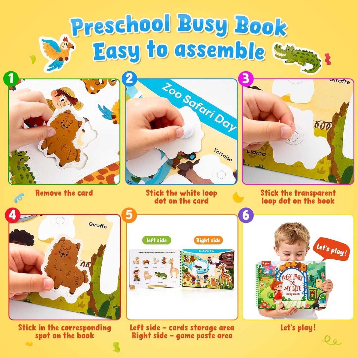 JoyCat Preschool Busy Book for Toddlers 3-5, Dual-Language Learning Activities, Educational Sensory Toys, Autism Learning Materials for Boys & Girls, English and Spanish Version