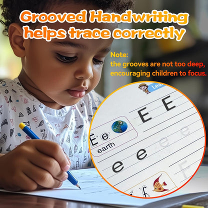 4 Magic Grooved Writing Practice for Kids - English Pre K Tracing Practice Book, Reusable Preschool Handwriting Workbooks Without Tears, 4-Theme Copybooks with Pen Refill for Age 3-10 (English, Small)