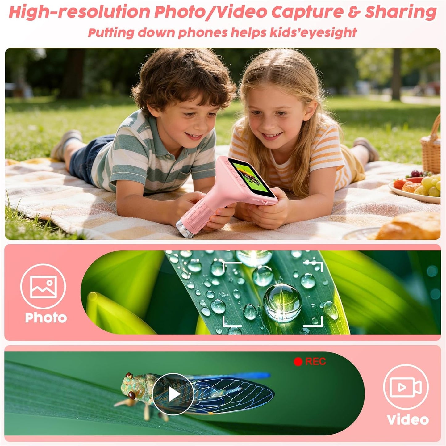 1000X Handheld Digital Kids Microscope with 3.0" IPS Screen, USB-Powered STEM Educational Science Toy with 8 LED Lights & Photo/Video Capture, Portable Learning Gift for Boys & Girls(White)