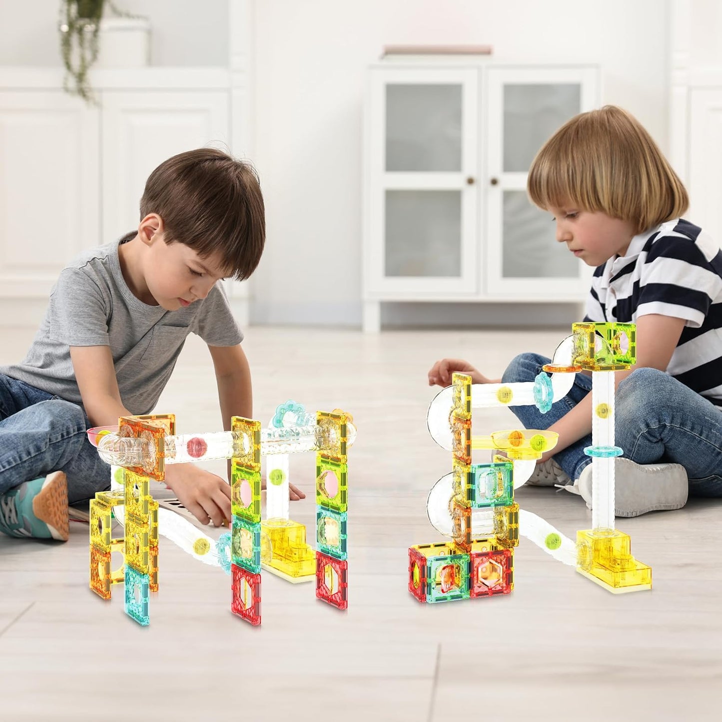 PicassoTiles Marble Run 60 Piece Race Track Magnetic Tiles Magnet Building Block Educational Construction Toy Set Playset STEM Learning Kit Child Brain Development HandEye Coordination Training PTG60