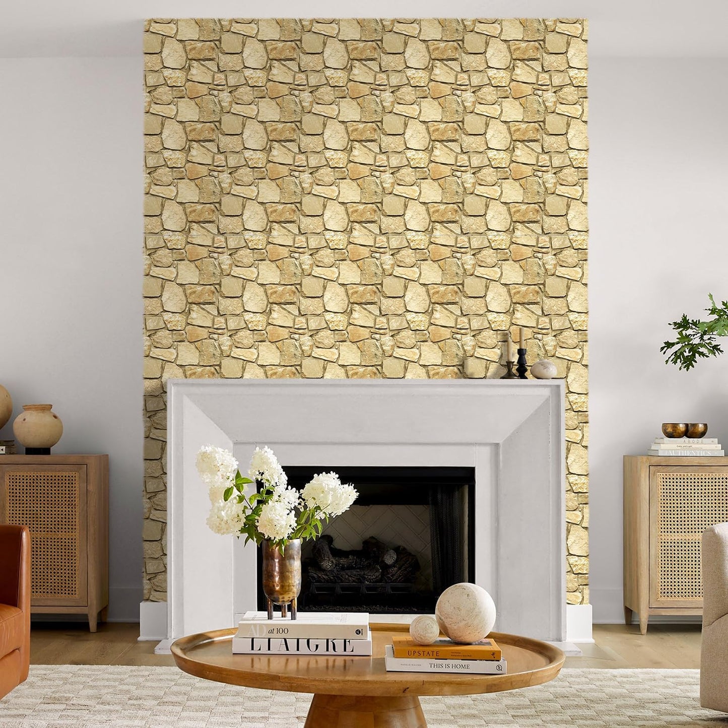 COMSTICKC 3D Faux Gray Stone Wall Sticker Peel and Stick Wall Panels,10 Pcs of 12"X12",Ultra-Light Thin PVC Decorative Tiles Rocks Stone Backsplash Interior Decor,Paintable