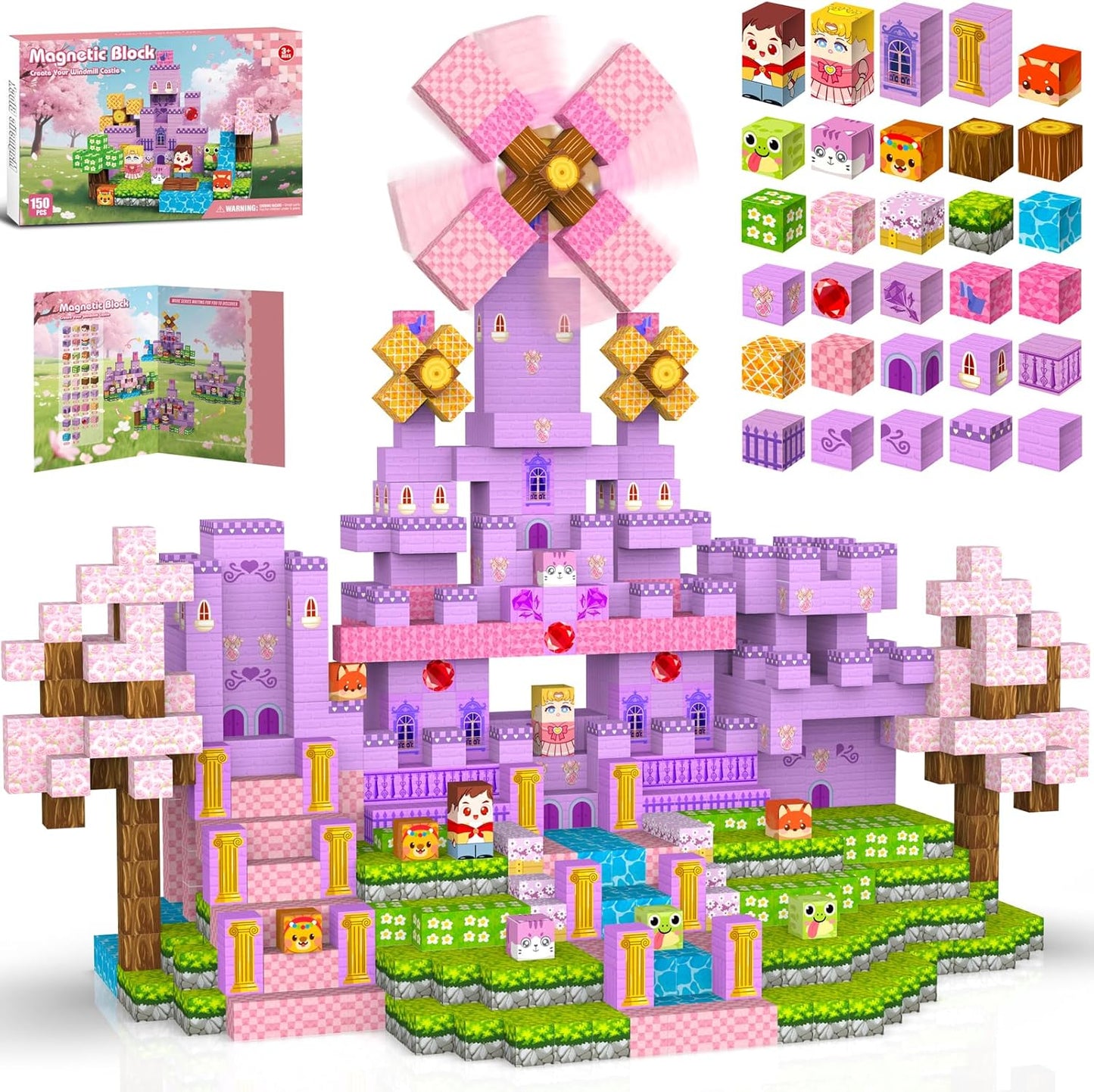 150pcs Magnetic Blocks,Magnetic Building Blocks STEM Toys for Kids Ages 3+,Magnet Tiles with Forest Animals Blocks Set, Educational Sensory Toys for Toddlers,Boys & Girls–Creative Game Gift