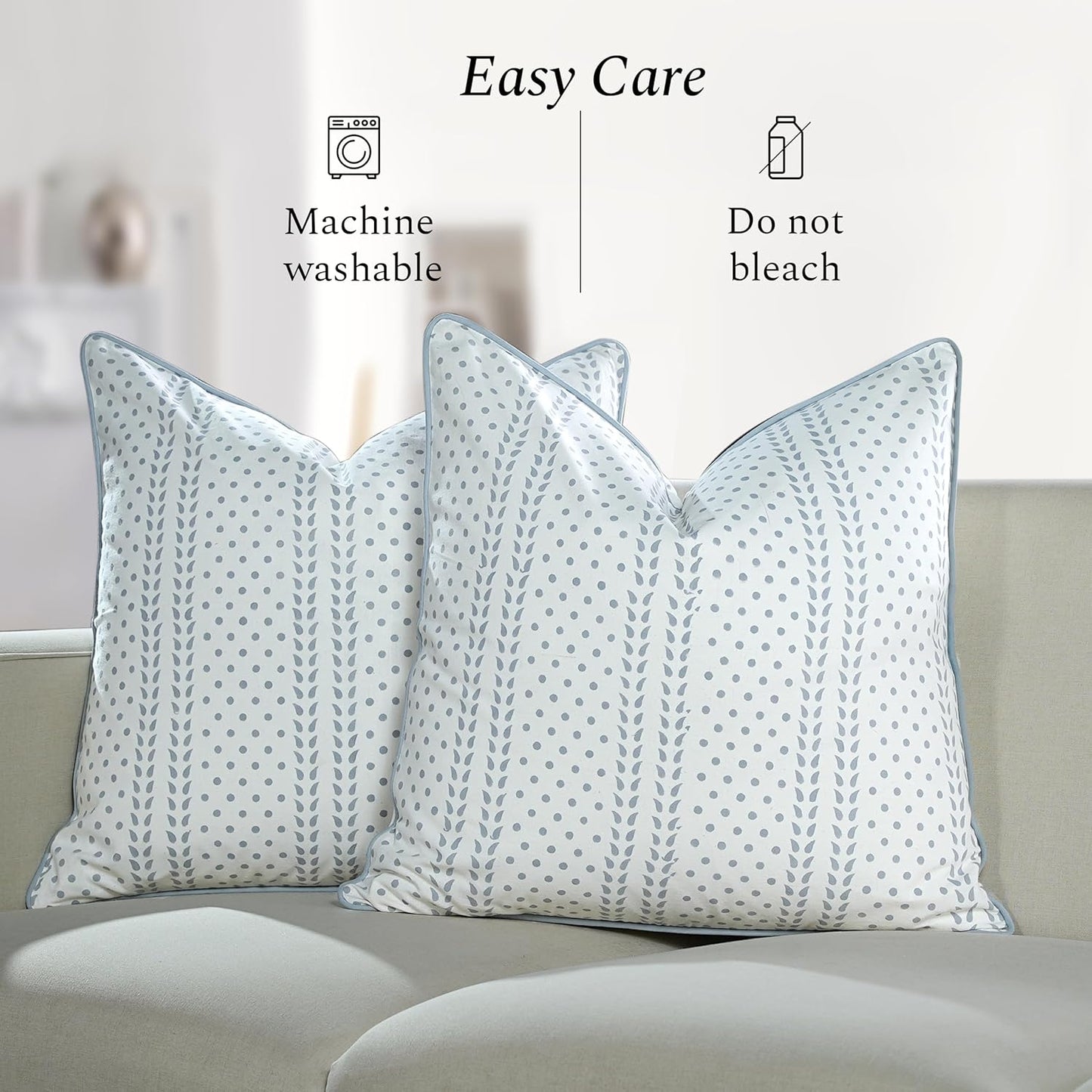 CPC 100% Cotton Throw Pillow Covers 18x18 Inch, Set of 2 Green Block Print Pattern Couch Pillow, Cute Boho Decorative Pillows for Living Room, Bedroom with Hidden Zipper- Agate Green
