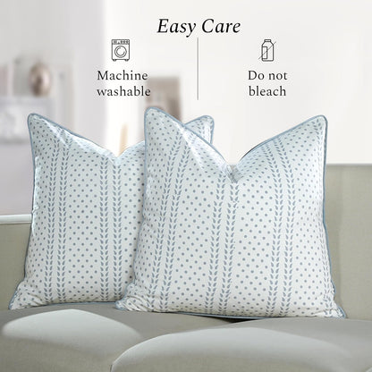 CPC 100% Cotton Throw Pillow Covers 18x18 Inch, Set of 2 Green Block Print Pattern Couch Pillow, Cute Boho Decorative Pillows for Living Room, Bedroom with Hidden Zipper- Agate Green