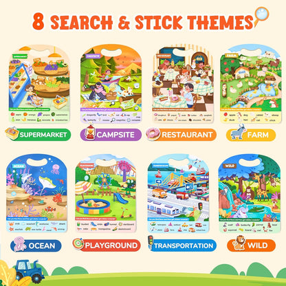JoyCat Reusable Sticker Book Set (3-Pack): Farm, Pizza-Making, Weather - 90 Pcs Stickers for Toddlers, Kids Sticker Activity Book, Road Trip Travel Toys, Birthday Gifts for Boys and Girls