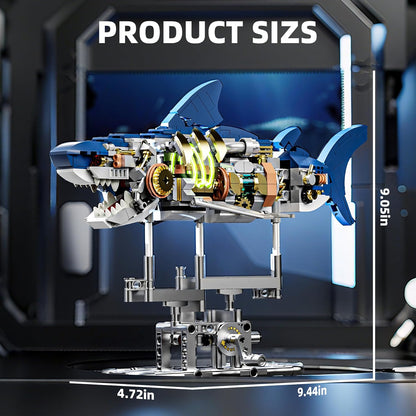 1085-PCS Mechanical Piranhas Fish Building Set with LED Light, Movable Linkage Gears, Display Stand,Mechanical Fish