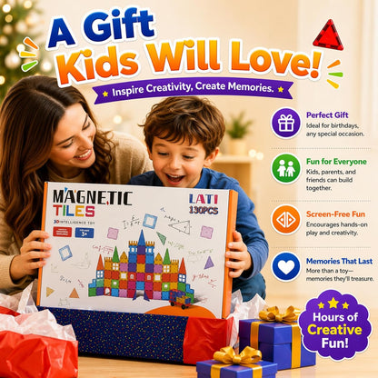 LATI Magnetic Tiles Starter Set for Kids,Beginner Magnetic Building Blocks for Early Learning, Build in 2D & 3D, Open-Ended STEM Building Toy,Easy to Start for Early Builders,Toy Gift for Ages 3–6