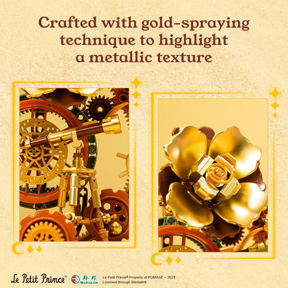 PANTASY The Little Prince – Starry Journey Building Set, Vintage Mechanical Pocket Watch-Inspired Model with Gears, Telescope & Golden Rose, Collectible Display Toy with Exclusive Prince Figure