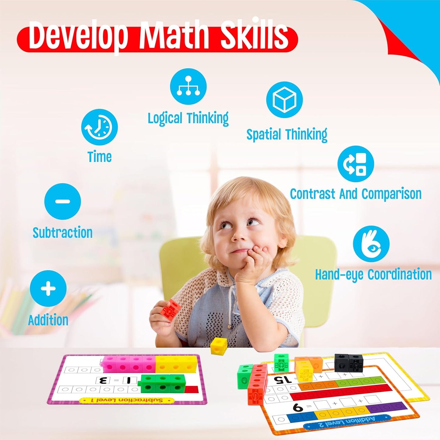 SpriteGru Math Linking Cubes, Math Cubes Manipulatives with Activity Cards Linking Cube Math Counters for Kids Kindergarten Learning Activities