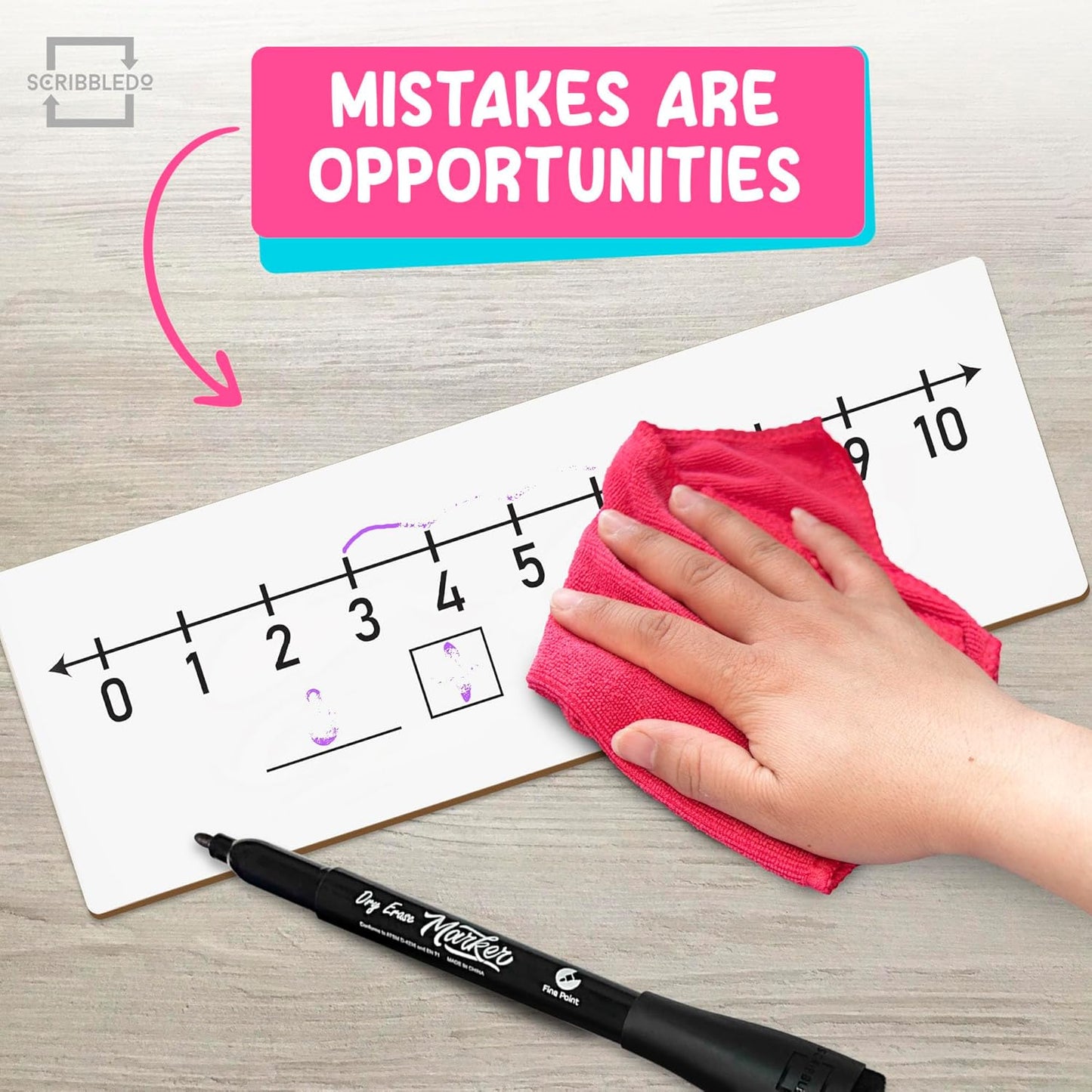 SCRIBBLEDO 5 Pack Dry Erase Number Line White Boards 4x12Inch Lapboard Durable Portable Double Sided Numbers 1 Thru 10 and 20 Math White Board for Kids Students Classroom Whiteboard Math Manipulatives