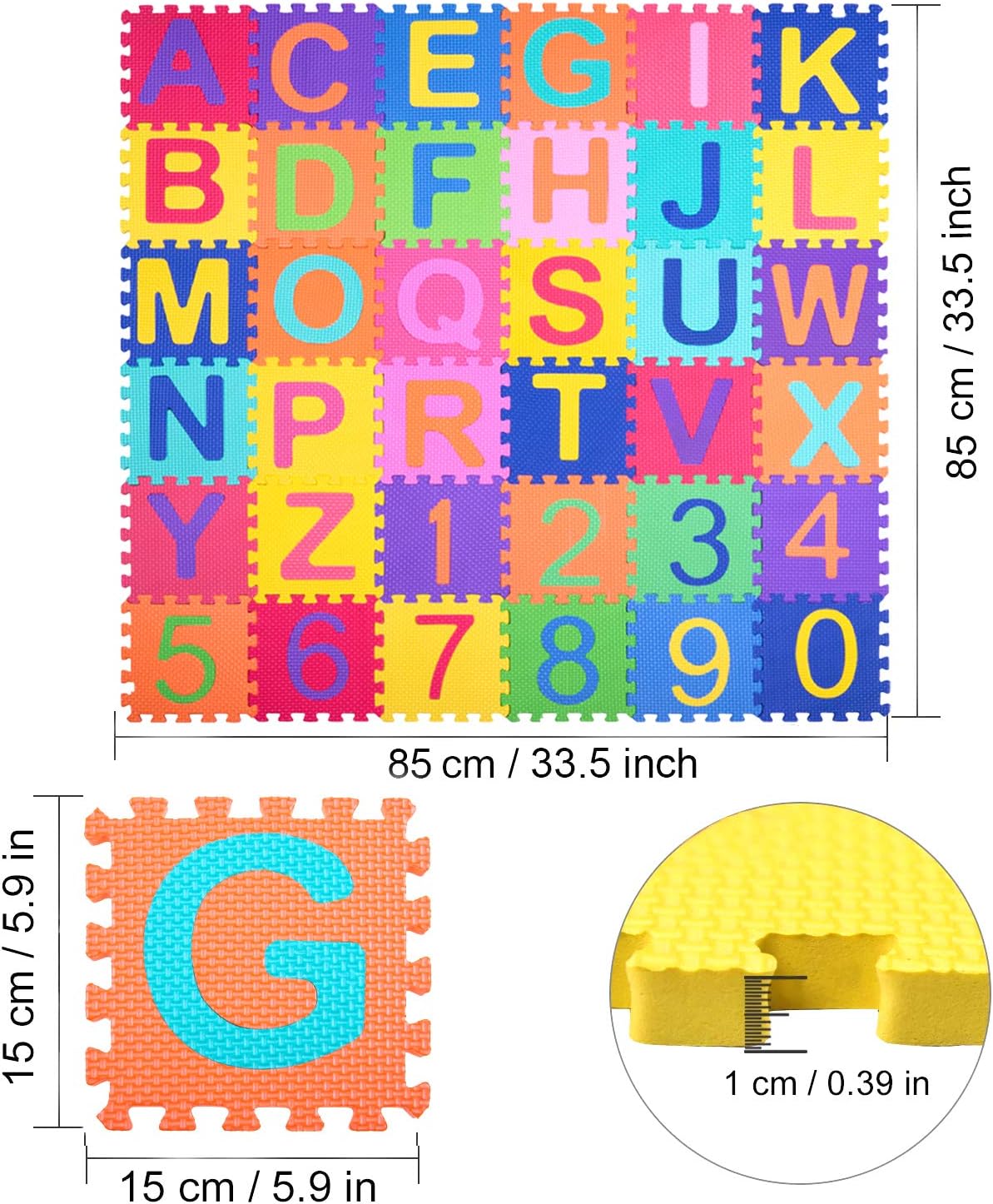 Kangler Kids Foam Puzzle Play Mat 5.9inch x 5.9inch (36-Piece Set) Interlocking EVA Floor Tiles with Alphabet and Numbers