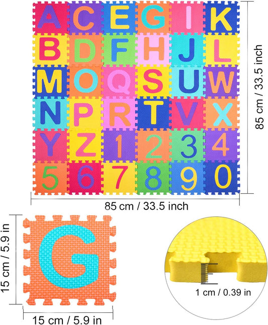 Kangler Kids Foam Puzzle Play Mat 5.9inch x 5.9inch (36-Piece Set) Interlocking EVA Floor Tiles with Alphabet and Numbers