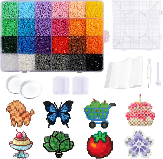 8400 Pcs Fuse Beads Kit-24 Colors, 2.6mm Mini Melty Beads Set for DIY Crafts, Mosaic Art, Home Decor & Creative Projects Gifts for Christmas and Birthday(MC24-1B)