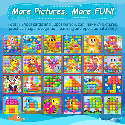 Geekper 96 PCS Button Art Toys for Toddlers, Color Matching Mosaic Pegboard Early Learning Educational Toys for 3, 4, 5, 6 Year Old Kids Boys and Girls Gifts, Including 24 Pictures and 72 Buttons