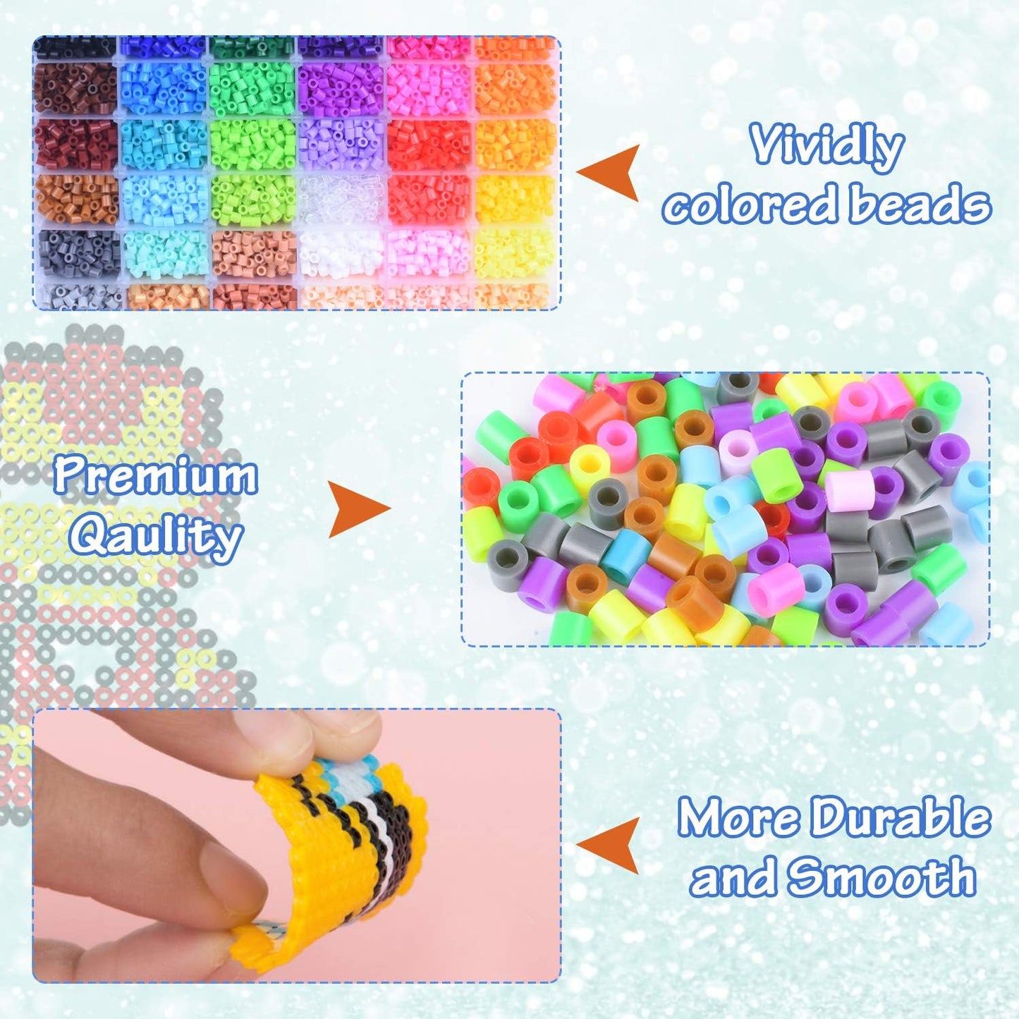 AUKUYEE Longruner 10000, 36 Colors Fuse Beads Kit 5mm DIY Art Craft Toys for Kids with 4 Pegboards, 60 30 Pattern Paper| B, 10000pcs