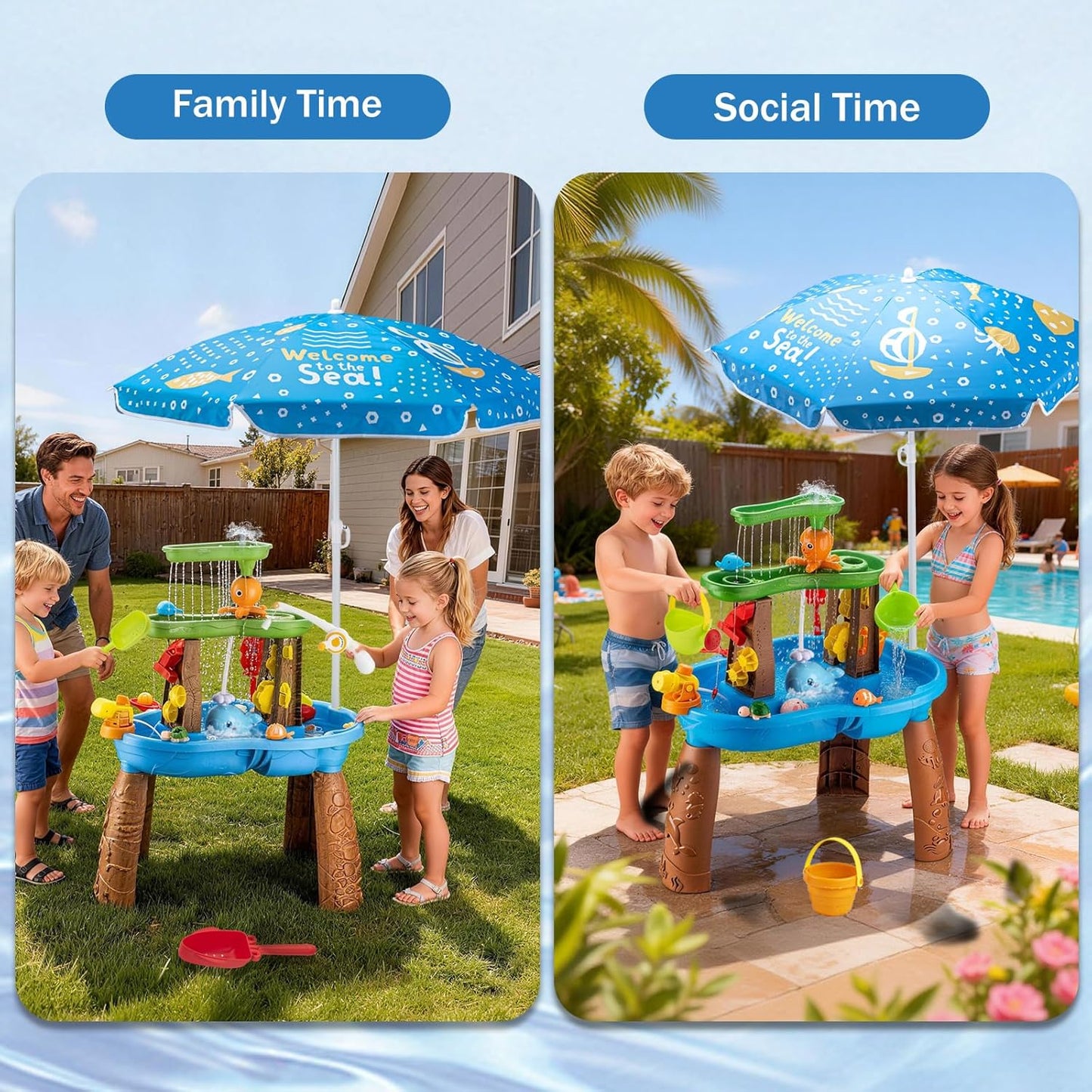 Water Table for Toddlers 3-5 Outdoor Toys for Kids Ages 4-8 3-Tier Kids Sand Water Tables with Fishing Game Set Activity Sensory Table Summer Gift Beach Outside Toys for Toddler Boys