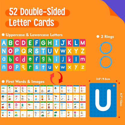 Alphabet Flash Cards, 52 Lowercase & Uppercase Letter Cards Jumbo Size Letter Sounds Flashcards Letter Recognition Learning for Kids, Toddlers, Classroom, Preschool, Kindergarten