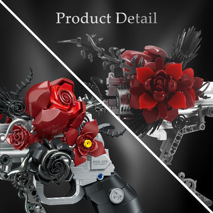 Gothic Rose Revolver Building Kit - Dark Romantic Fusion of Blood-Red Roses, Twisted Thorns & Industrial Gears, Movable Barrel, Cylinder & Trigger, Gifts Collection for Gothic Art Devotees